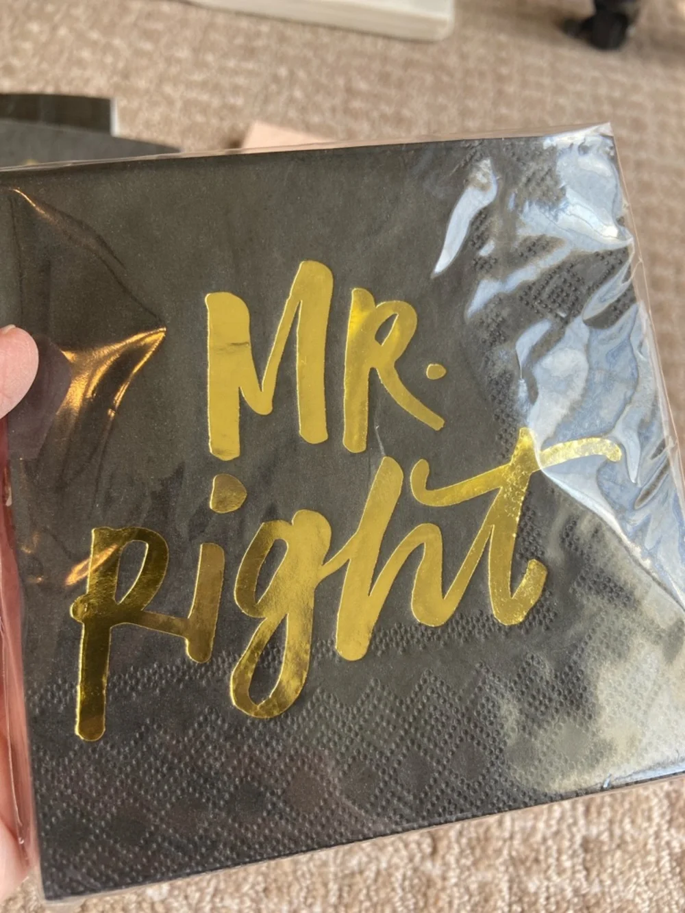 Bundle of 6 Mr. Right & Mrs. Always Right Gold Foil‎ Party Napkins Engagement